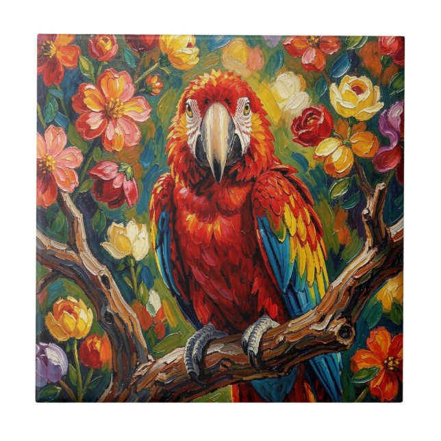 Pretty Impasto Macaw Parrot  Ceramic Tile (Front)