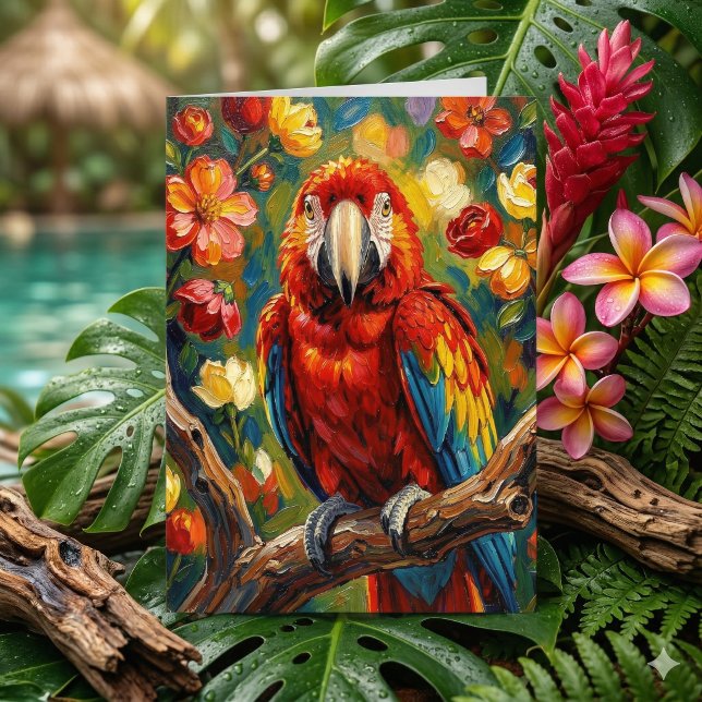 Pretty Impasto Macaw Parrot | Happy Birthday Card (Creator Uploaded)