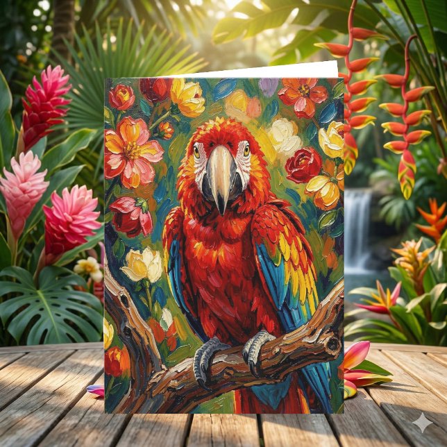 Pretty Impasto Macaw Parrot | Thinking About You Card (Creator Uploaded)