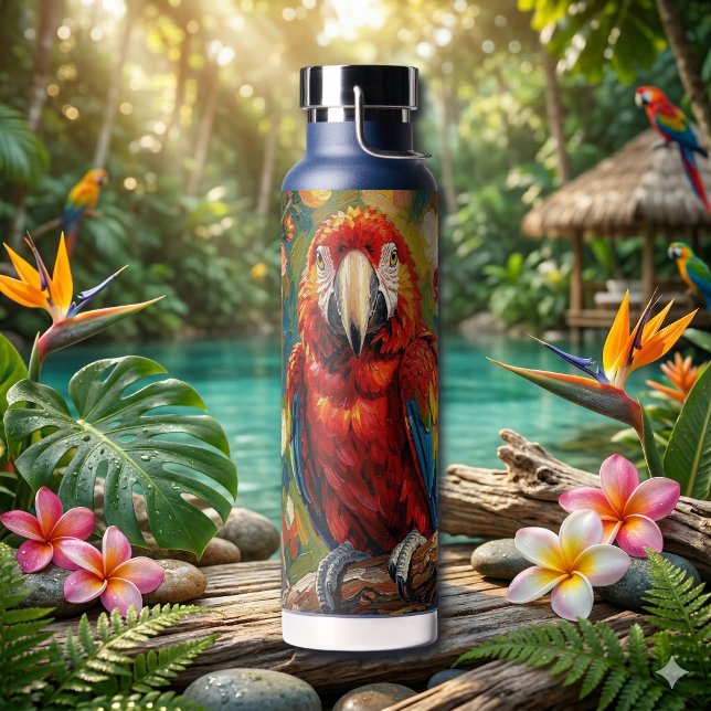 Pretty Impasto Macaw Parrot  Water Bottle (Creator Uploaded)