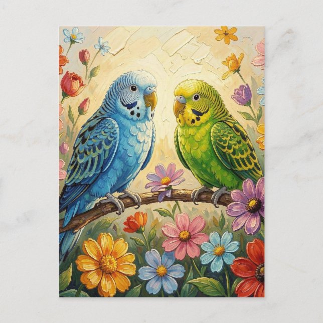 Pretty Impasto Parakeets | Keeping in Touch Postcard (Front)
