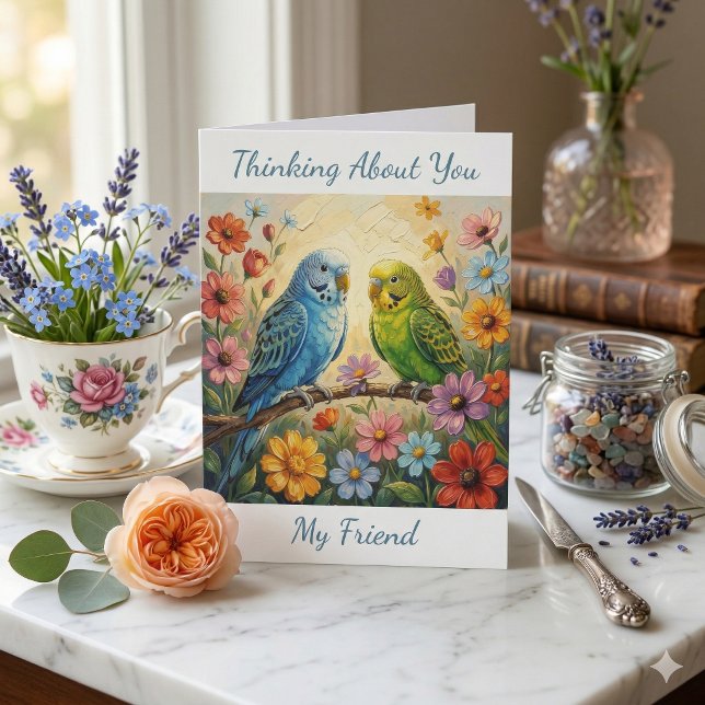 Pretty Impasto Parakeets | You're On My Mind Card (Creator Uploaded)