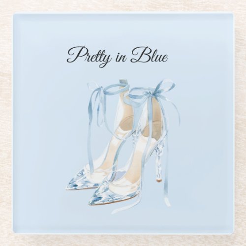 Pretty in Blue High Heels Glass Coaster