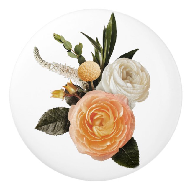  Pretty in Peach Floral Bouquet Ceramic Knob (Front)