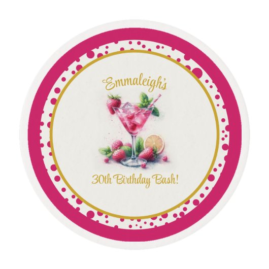 Pretty in Pink 30th Birthday Celebration Edible Frosting Rounds (Front)