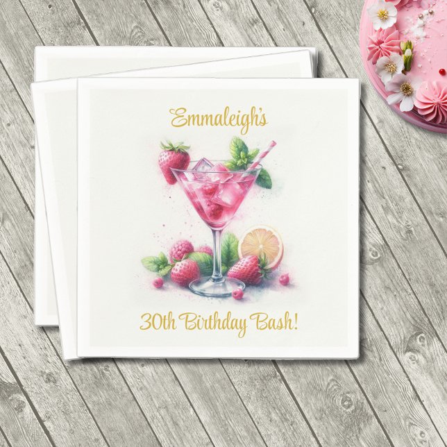 Pretty in Pink 30th Birthday Celebration Napkins (Creator Uploaded)