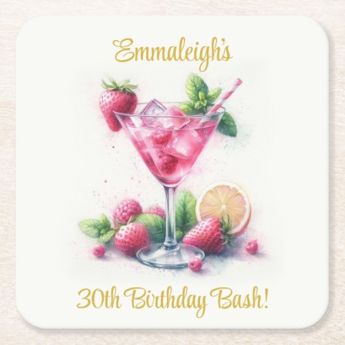 Pretty in Pink 30th Birthday Celebration Square Paper Coaster