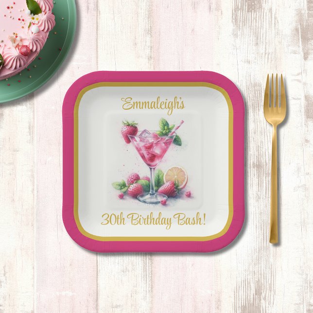 Pretty in Pink 30th Birthday Celebration Square Paper Plates (Creator Uploaded)