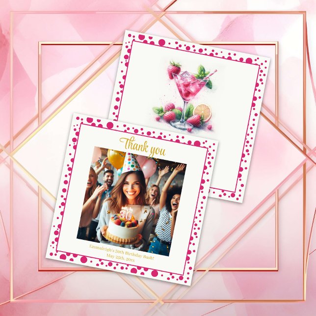 Pretty in Pink 30th Birthday Celebration Thank You Card (Creator Uploaded)