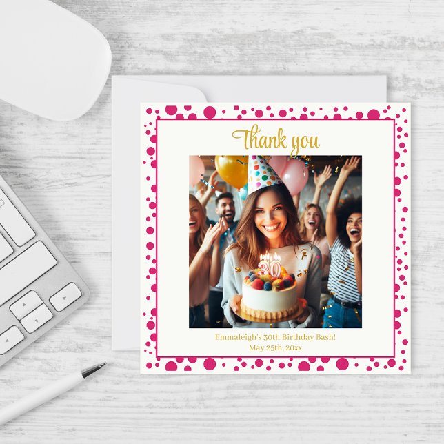 Pretty in Pink 30th Birthday Celebration Thank You Card (Creator Uploaded)