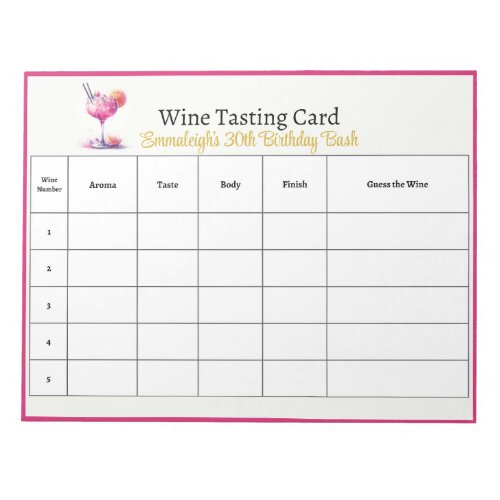 Pretty in Pink 30th Birthday Guess the Wine Notepad