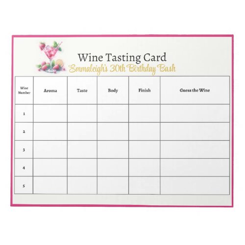 Pretty in Pink 30th Birthday Party Guess the Wine Notepad