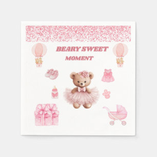 PRETTY IN PINK 4.75" BEAR GIRL DESSERT BABY SHOWER NAPKINS