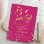 Pretty in Pink 50th Birthday Party Invitation<br><div class="desc">Pretty in Pink 50th Birthday Party Invitation
Your guests will know that this will be a fun party by just looking at this invitation! This design features fun typography,  a pink background,  and lots of gold confetti!</div>