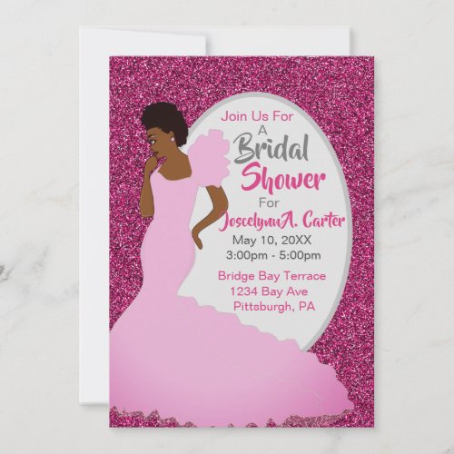 Pretty In Pink African American Bridal Shower  Invitation