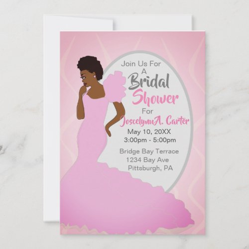 Pretty In Pink African American Lady Bridal Shower Invitation