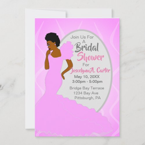 Pretty In Pink African American Lady Bridal Shower Invitation