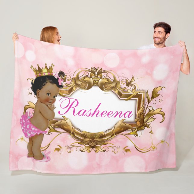 Pretty in Pink African Princess Pink & Gold Fleece Blanket (In Situ)