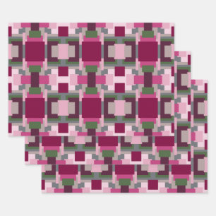 Pretty In Pink And Green Color Block Wrapping Paper Sheets