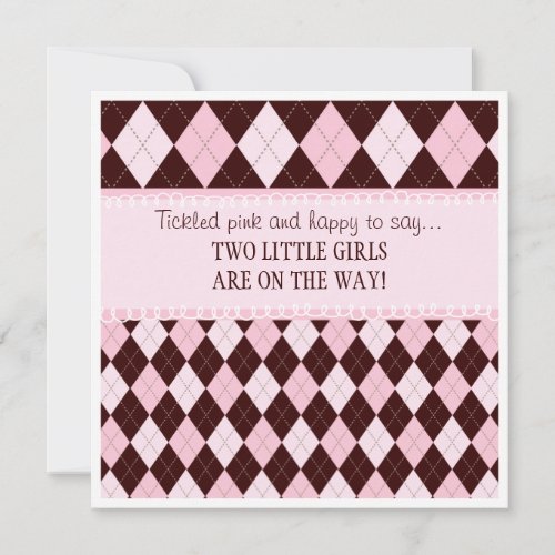 Pretty in Pink Argyle Twin Girl Baby Shower Invitations