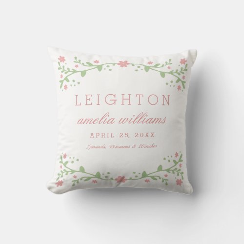 Pretty in Pink Baby Birth Information Pillow