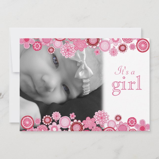 Pretty in Pink Baby Girl Birth Photo Announcement (Front)