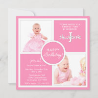 Pretty in Pink - Baby Girl Pink Squares Birthday Invitation