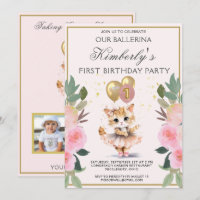 Pretty in Pink Ballerina Girl First Birthday