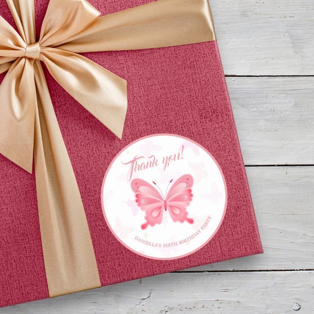 Pretty in Pink Ballerina Girl's Birthday Party Classic Round Sticker (In use)