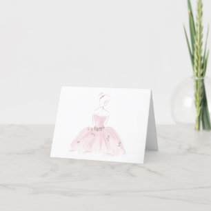 "Pretty in Pink" ballerina greeting card, blank Letterpress Thank You Card