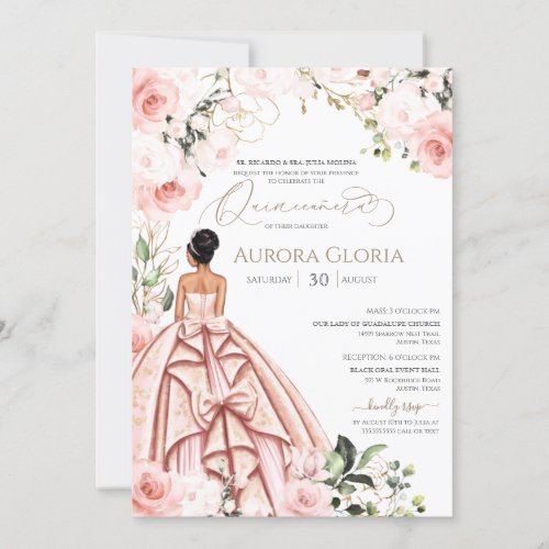 Pretty in Pink Beautiful Gown Blush Quinceanera  Invitation