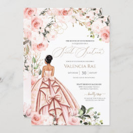 Pretty in Pink Blush Gown Roses Sweet 16 Birthday Invitation