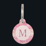 Pretty in Pink Blush Rose Gold Glitter Monogram  Pet ID Tag<br><div class="desc">Pretty in Pink Blush Rose Gold Glitter Monogram - Personalized pet tag features monogram and name. The back of the tag includes your name, address and phone so that your pet can easily be returned to you if lost. Background is watercolor in shades of pink and accented with glitter. You...</div>