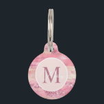 Pretty in Pink Blush Rose Gold Glitter Monogram  Pet ID Tag<br><div class="desc">Pretty in Pink Blush Rose Gold Glitter Monogram - Personalized pet tag features monogram and name. The back of the tag includes your name, address and phone so that your pet can easily be returned to you if lost. Background is watercolor in shades of pink and accented with glitter. You...</div>