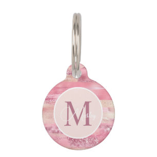Pretty in Pink Blush Rose Gold Glitter Monogram Pet ID Tag