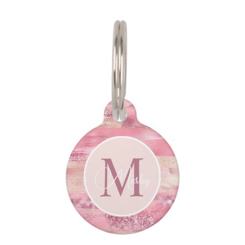 Pretty in Pink Blush Rose Gold Glitter Monogram  Pet ID Tag