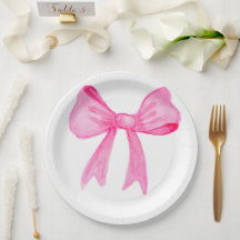 Pretty in Pink Bow Bridal Shower Paper Plate
