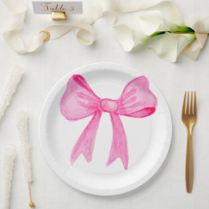 Pretty in Pink Bow Bridal Shower Paper Plate