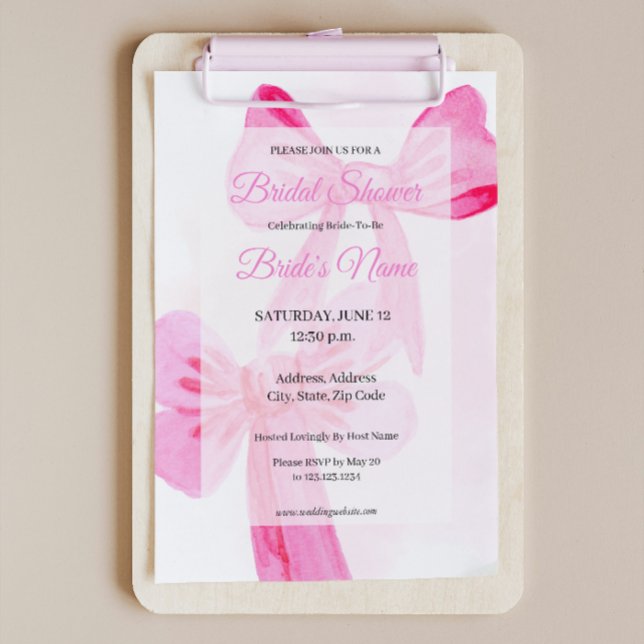 Pretty in Pink Bow Ribbon Bridal Shower Invitation (Creator Uploaded)