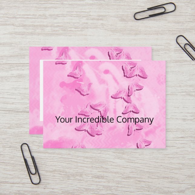 Pretty in pink butterflies business card (Front/Back In Situ)