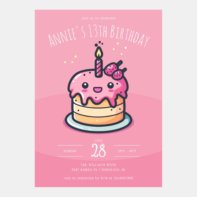 Pretty in Pink Cake Birthday Invitation (Front)