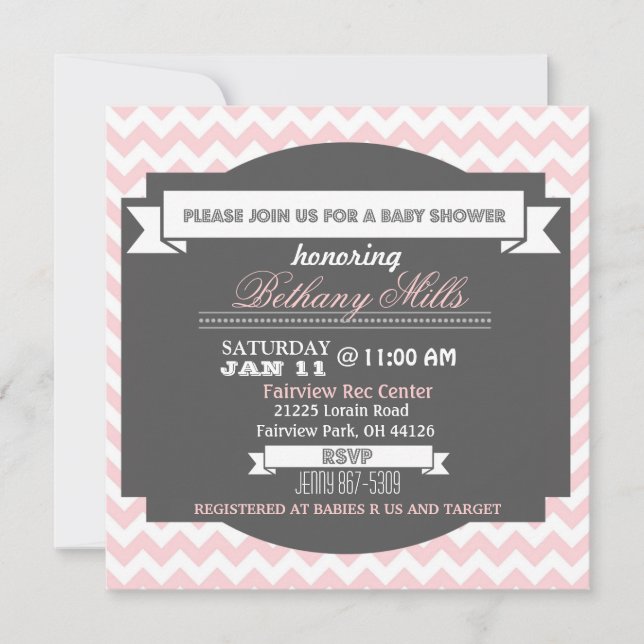 Pretty In Pink Chevron Baby Shower Invite (Front)