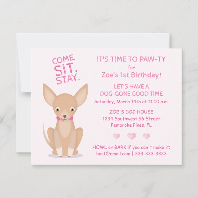 Pretty in Pink Chihuahua Invitation (Front)
