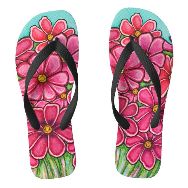 Pretty in Pink Cosmos Flip Flops by Lisa Lorenz (Footbed)