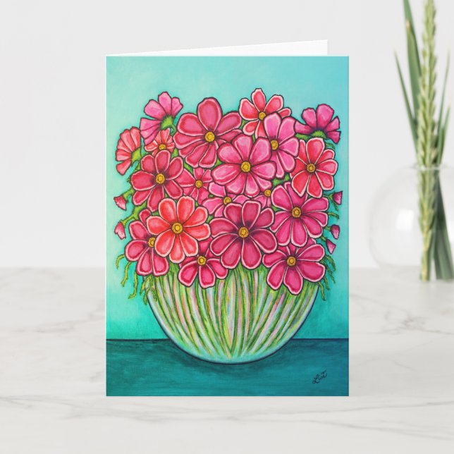 Pretty in Pink Cosmos Greeting card by Lisa Lorenz (Front)