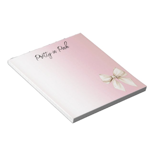 Pretty in Pink Cream Bow Notepad (Angled)