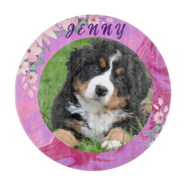 Pretty In Pink Cute Puppy Modern Cutting Board (Front)