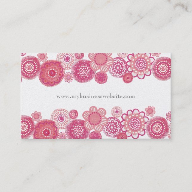 Pretty in Pink Floral Pearl Custom Business Card (Front)