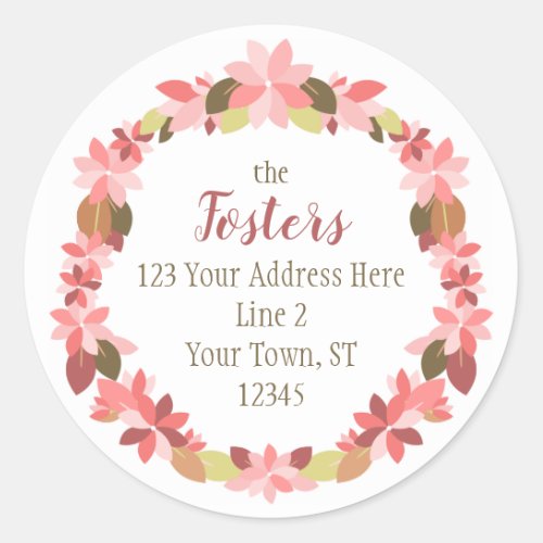 Pretty in Pink Flower Wreath Address Labels