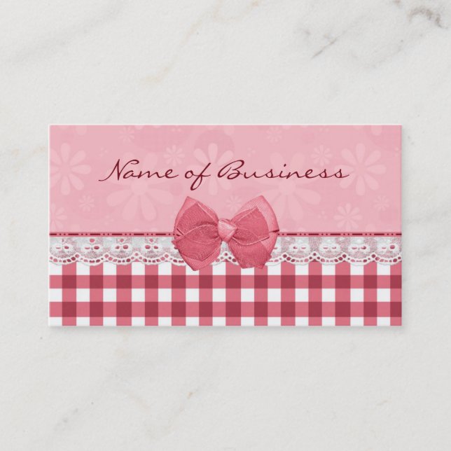 Pretty In Pink Gingham and Daisies Business Card (Front)